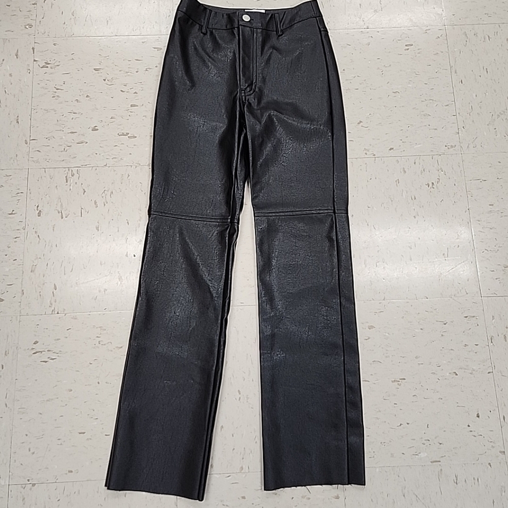 NEW Princess Polly Macey Faux Vegan Leather High Rise Black Pants Women's Size 2